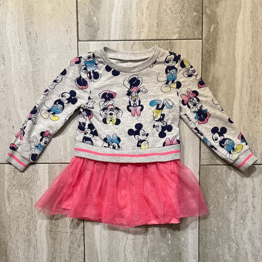 Disney Grey Mickey & Minnie Pullover Dress with Pink Tulle Skirt